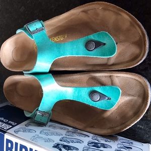 Birkenstock Gizeh Antik Menta green, real leather